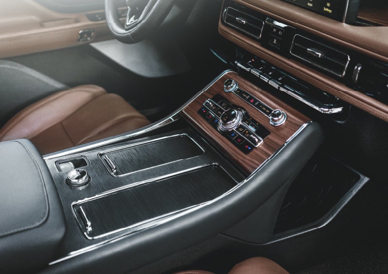 The front center console of a 2024 Lincoln Aviator® SUV is shown | Jenkins & Wynne Lincoln in Clarksville TN